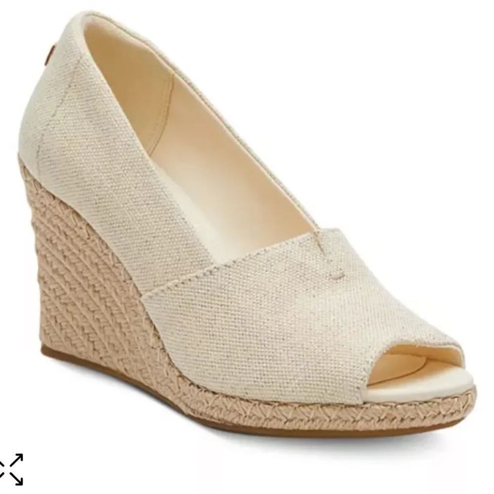 TOMS Michele slip on Espadrille Wedge Pump, Gold Metallic, Open toe, 10,‎ NWOB